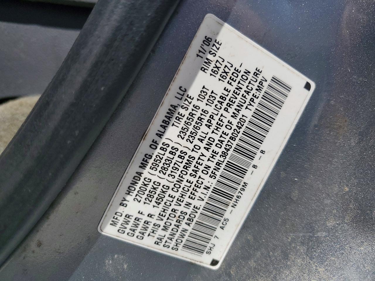 2007 Honda Odyssey Ex Green vin: 5FNRL38437B024201