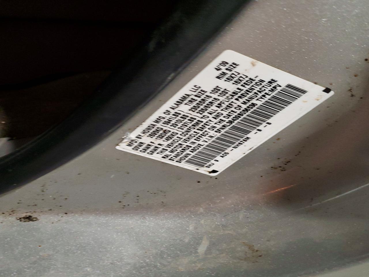 2009 Honda Odyssey Ex Silver vin: 5FNRL38439B056536