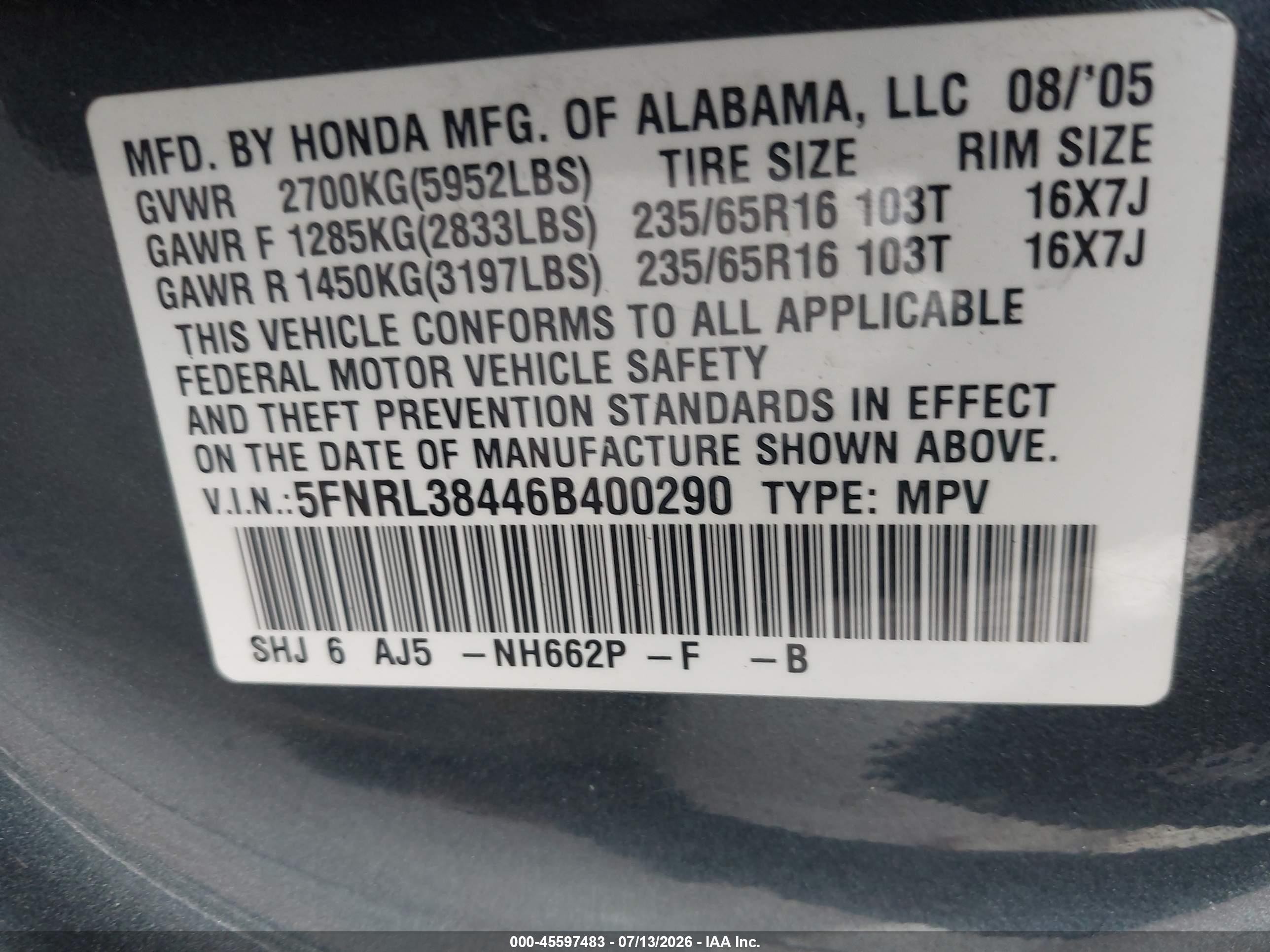 2006 Honda Odyssey Ex Зеленый vin: 5FNRL38446B400290