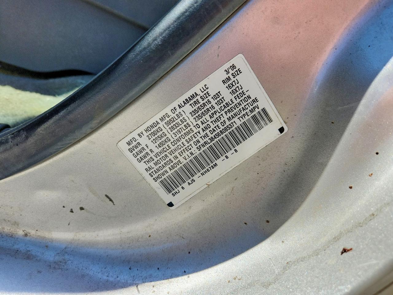 2008 Honda Odyssey Ex Silver vin: 5FNRL38456B085371