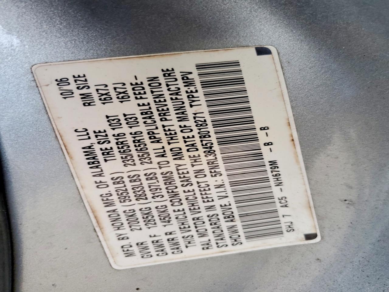2007 Honda Odyssey Ex Silver vin: 5FNRL38457B018271