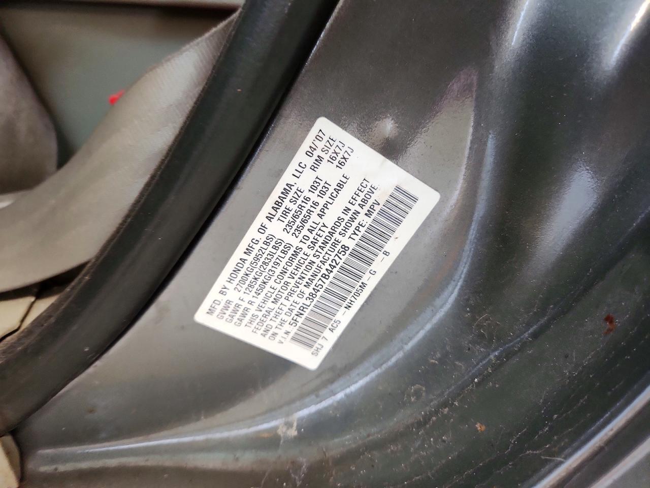 2007 Honda Odyssey Van (new) Gray vin: 5FNRL38457B442758