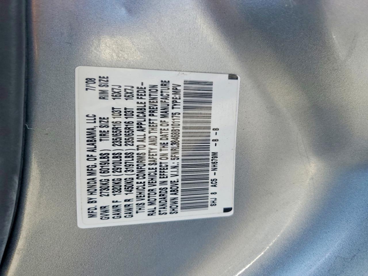 2008 Honda Odyssey Ex Silver vin: 5FNRL38468B101175