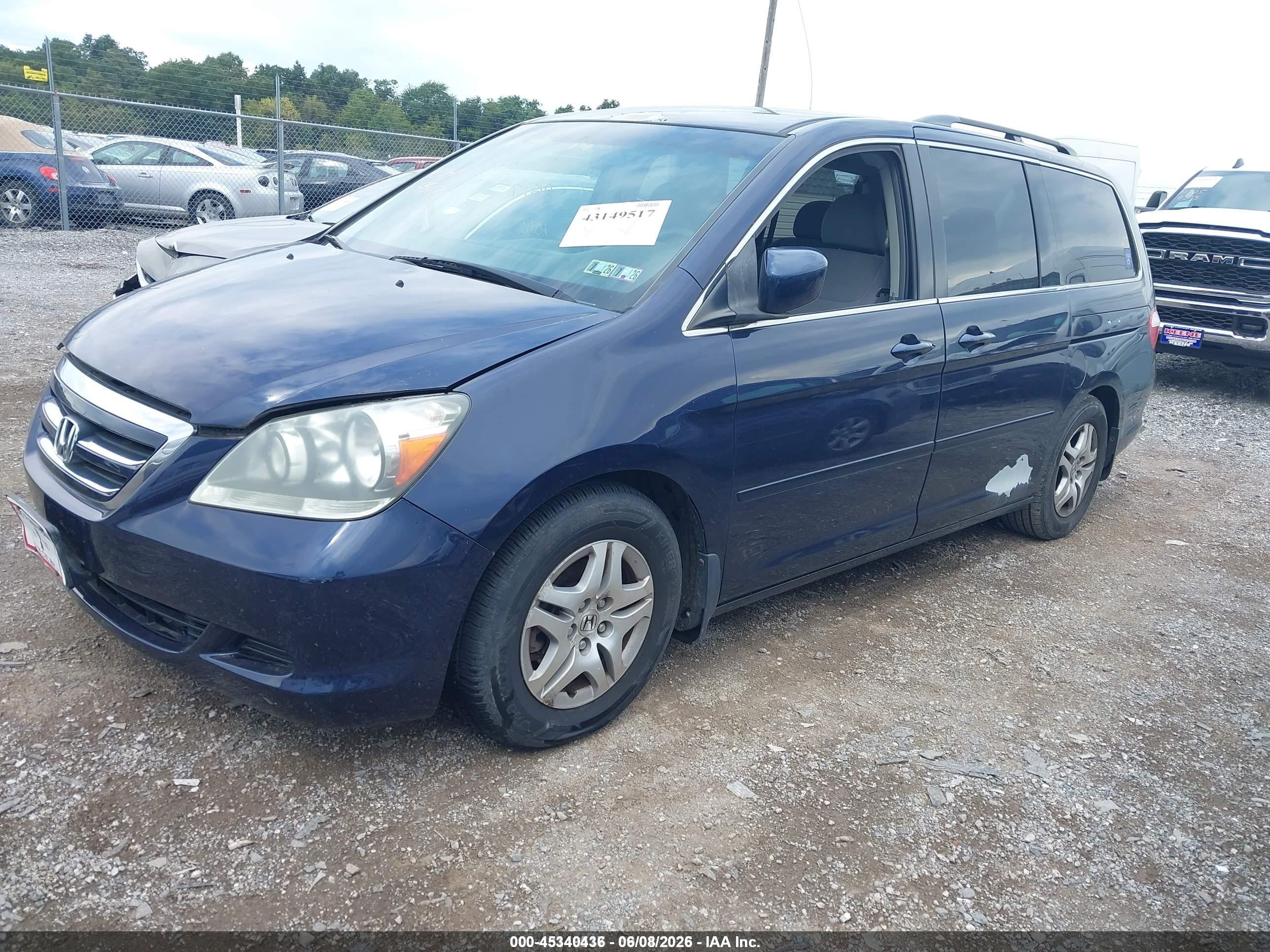2006 Honda Odyssey Ex Dark Blue vin: 5FNRL38486B090533