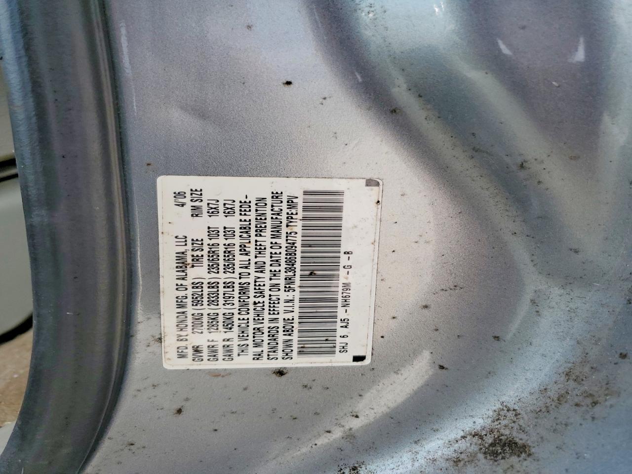 2006 Honda Odyssey Ex Silver vin: 5FNRL38486B094775