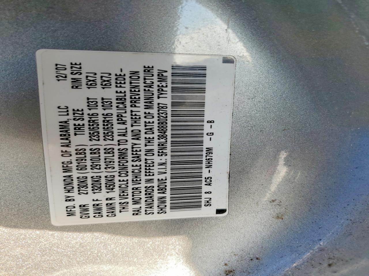 2008 Honda Odyssey Ex Blue vin: 5FNRL38488B023787