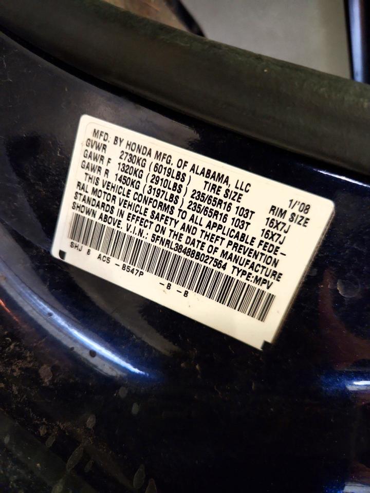 2008 Honda Odyssey Ex Silver vin: 5FNRL38488B027564