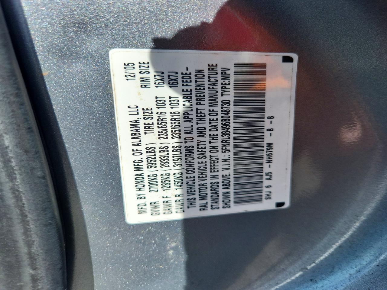 2006 Honda Odyssey Ex Silver vin: 5FNRL38496B048730