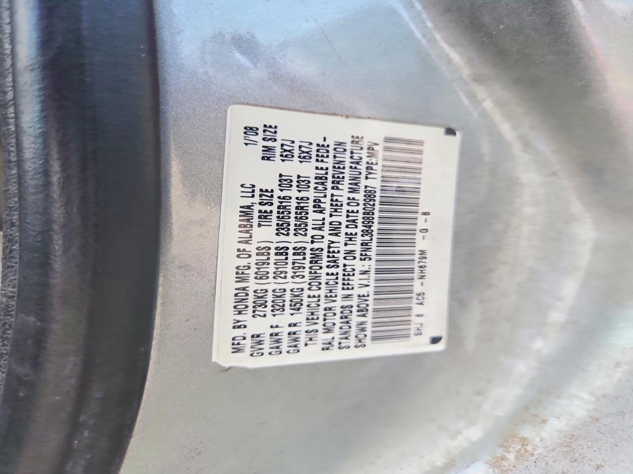2008 Honda Odyssey Ex Silver vin: 5FNRL38498B029887