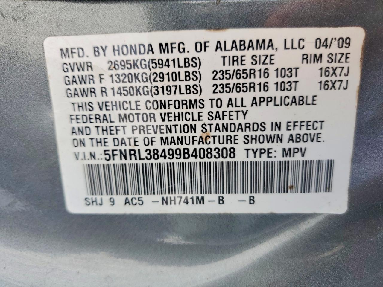 2009 Honda Odyssey Ex Silver vin: 5FNRL38499B408308
