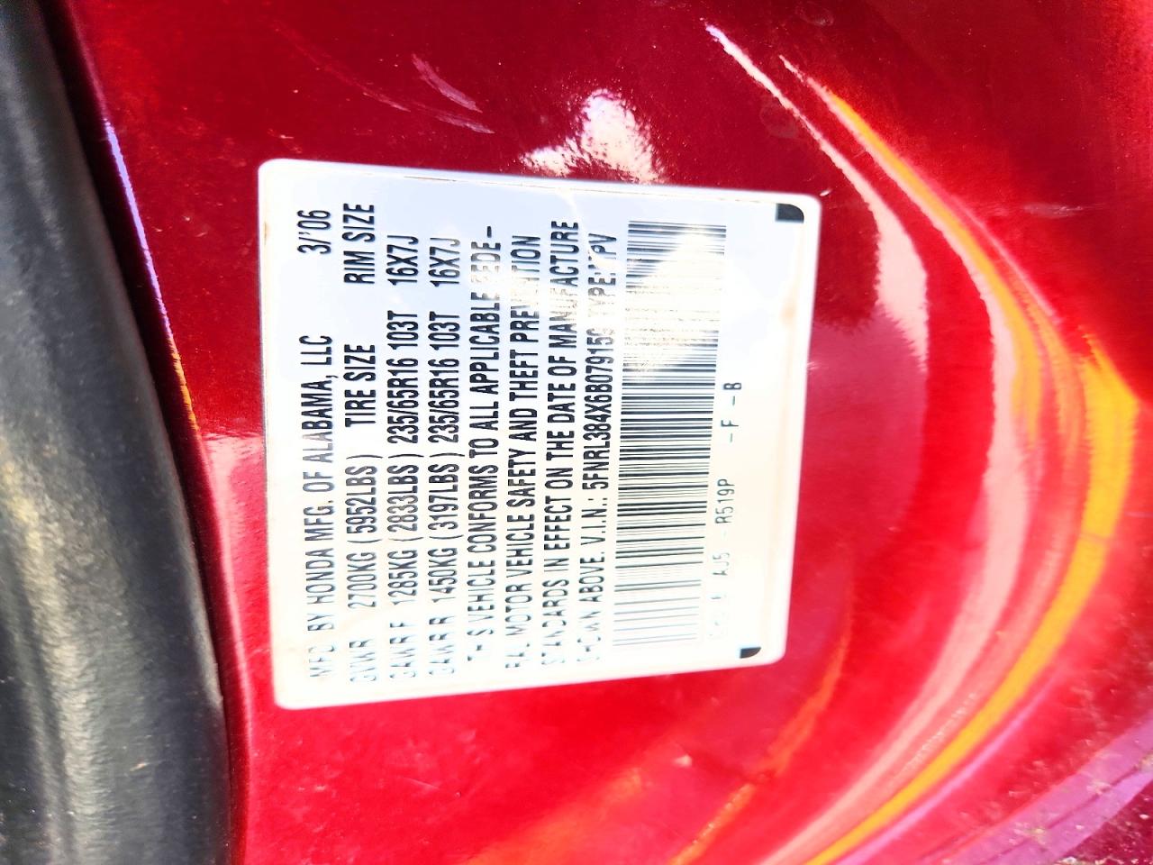 2006 Honda Odyssey Ex Maroon vin: 5FNRL384X6B079159
