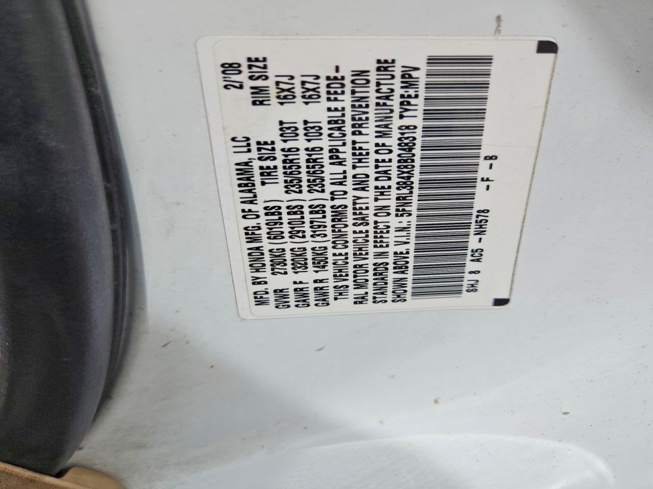 2008 Honda Odyssey Ex Белый vin: 5FNRL384X8B048318