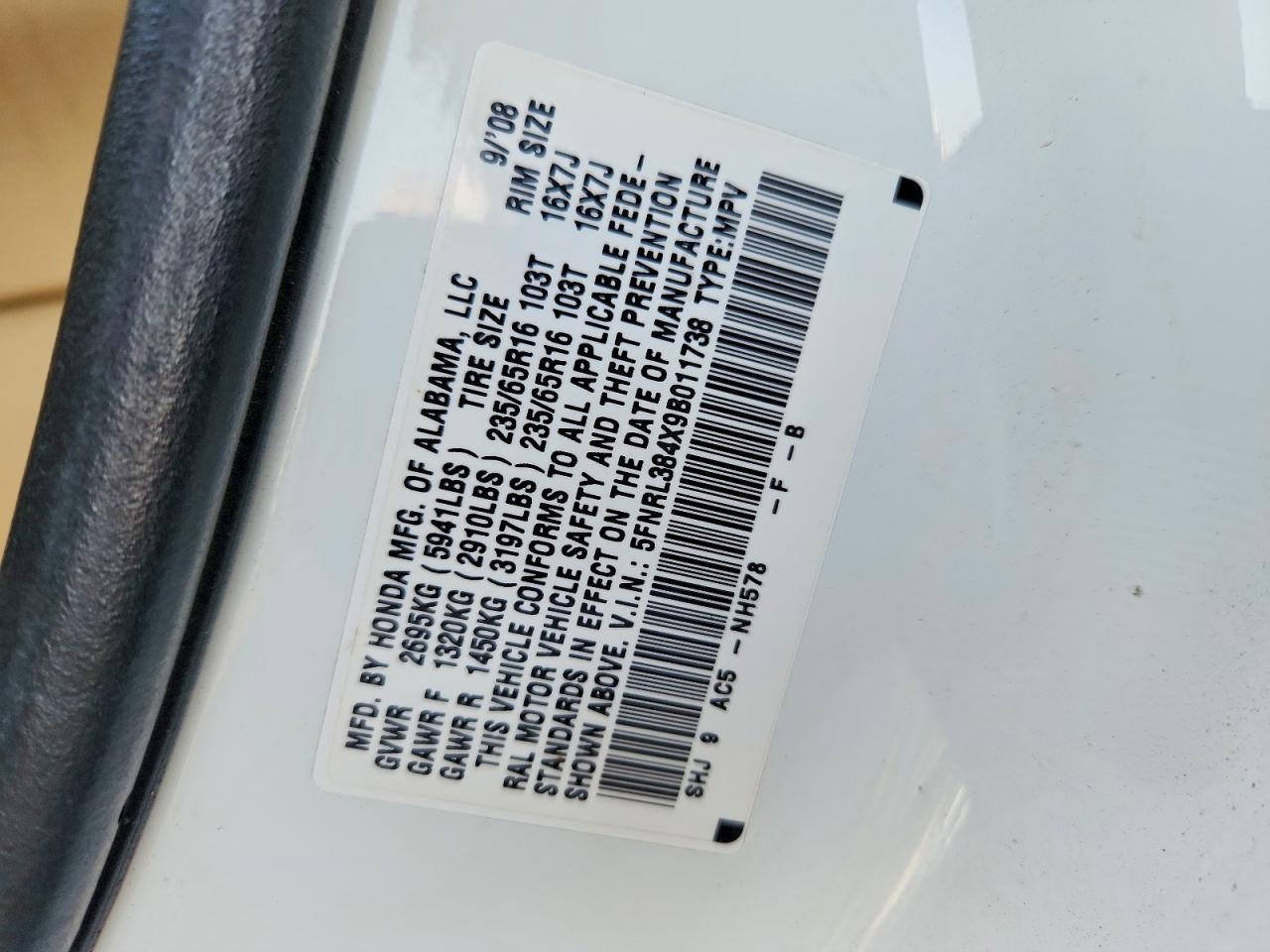 2009 Honda Odyssey Ex Белый vin: 5FNRL384X9B011738