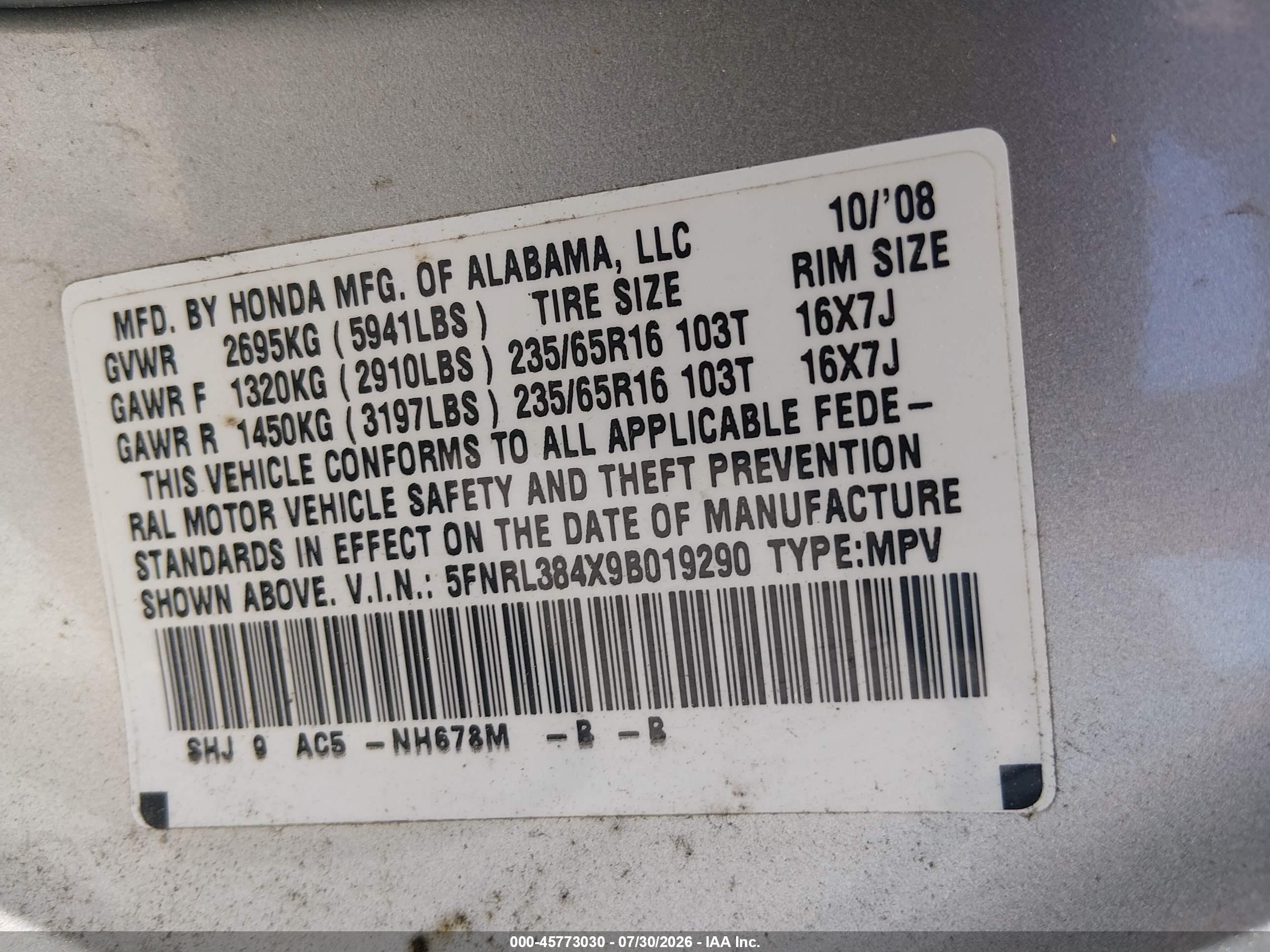 2009 Honda Odyssey Ex Серебряный vin: 5FNRL384X9B019290