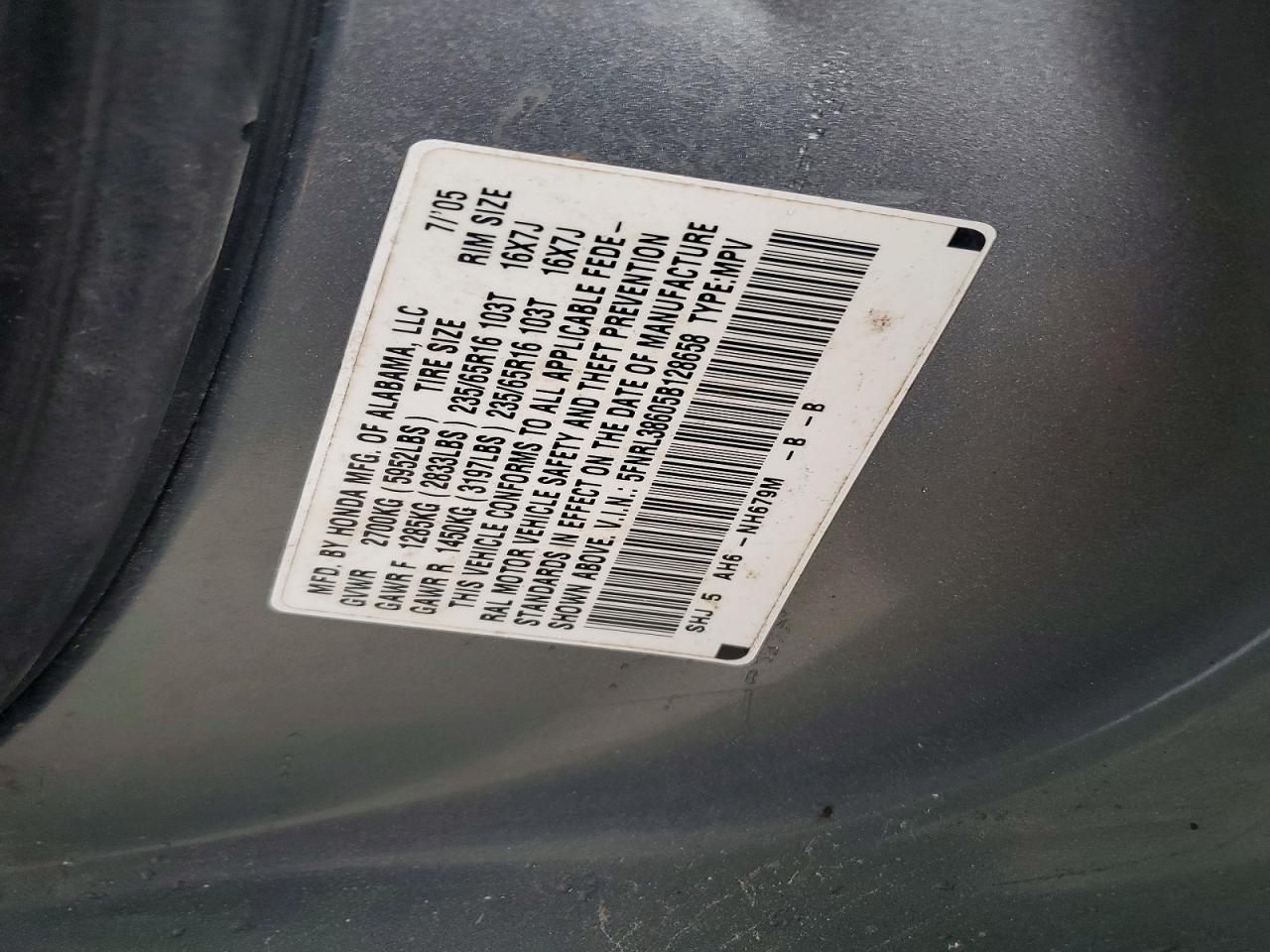 2005 Honda Oddyssey Blue vin: 5FNRL38605B128658