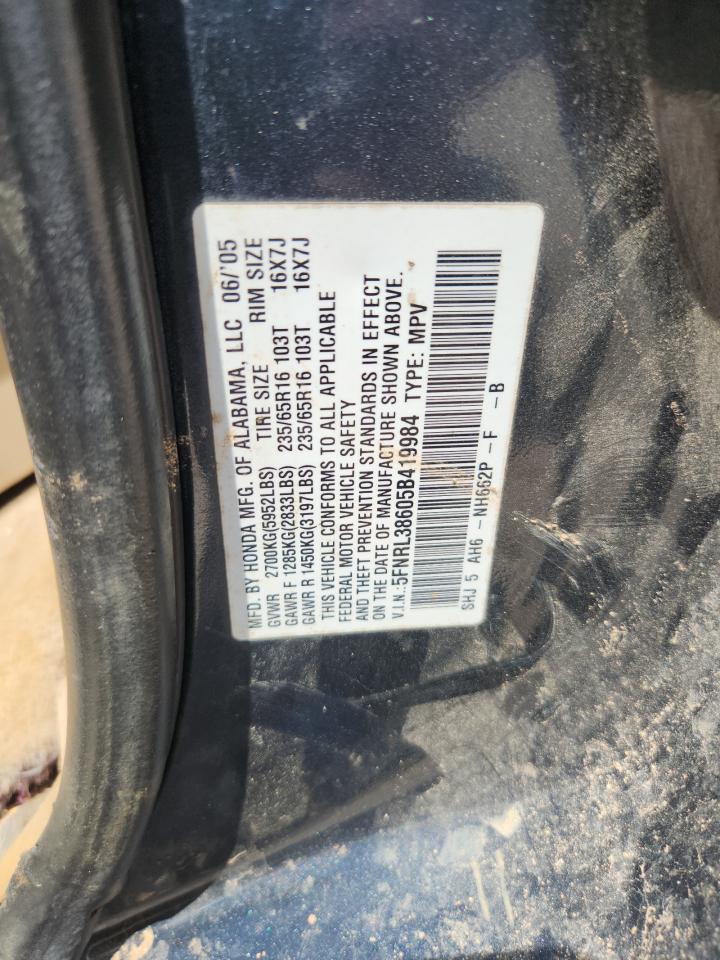 2005 Honda Odyssey Exl Gray vin: 5FNRL38605B419984