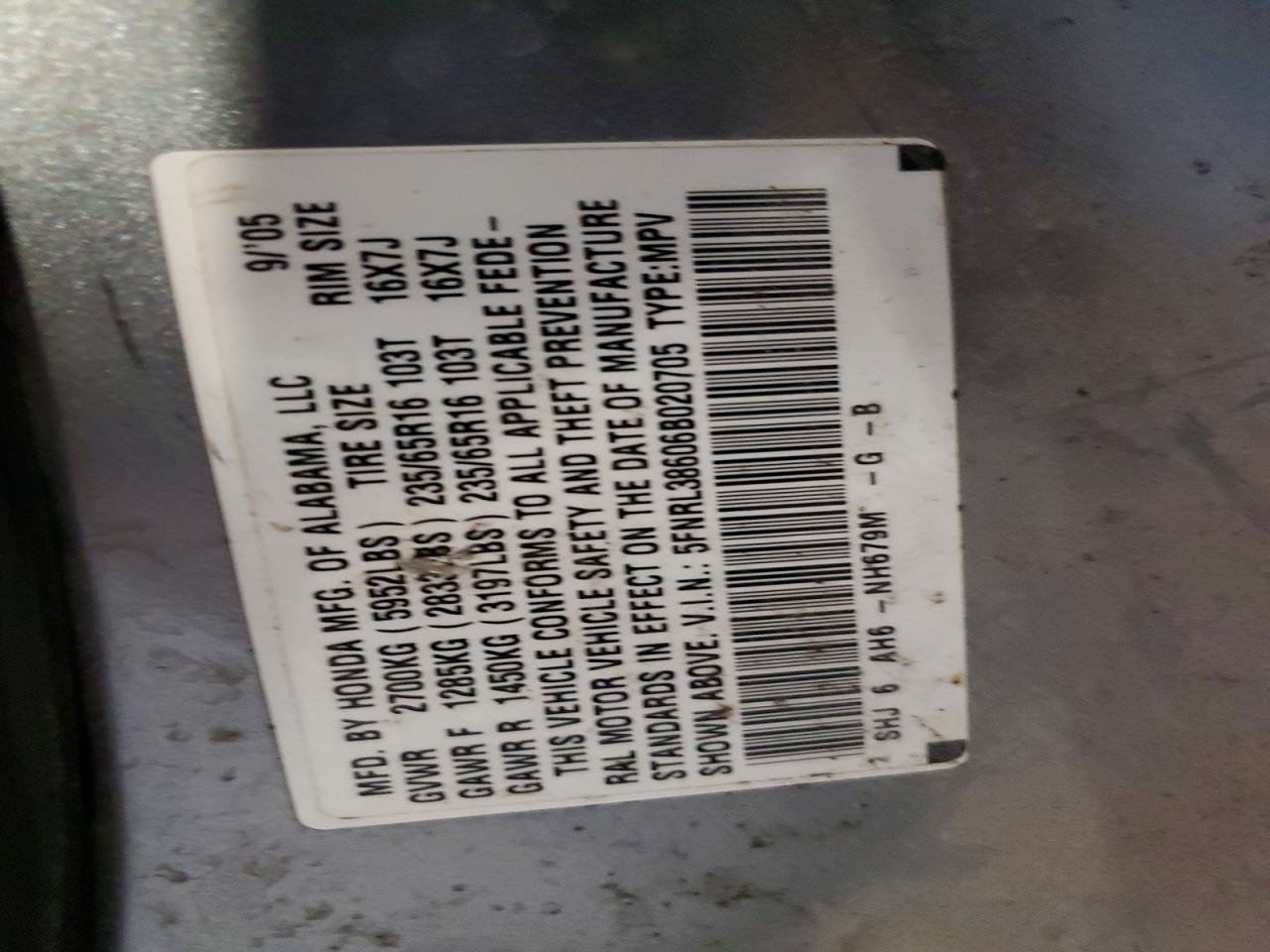 2006 Honda Odyssey Exl Серебряный vin: 5FNRL38606B020705
