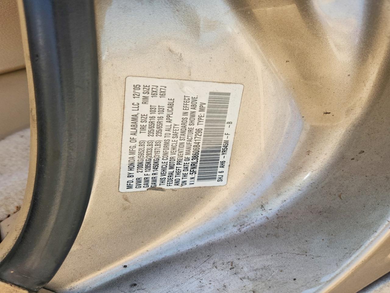 2006 Honda Odyssey Exl Beige vin: 5FNRL38606B417296