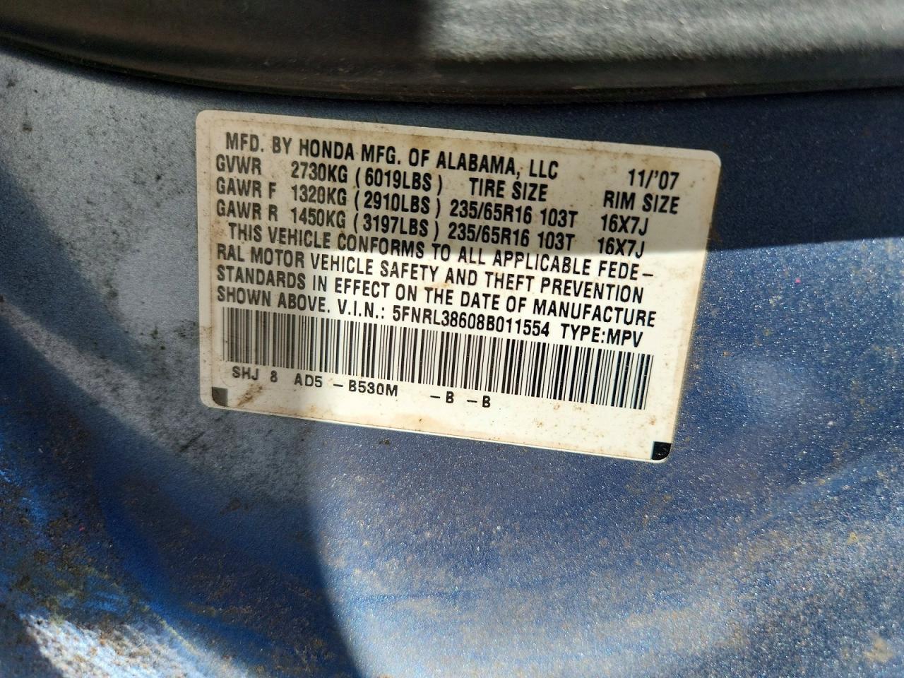 2008 Honda Odyssey Exl Синий vin: 5FNRL38608B011554