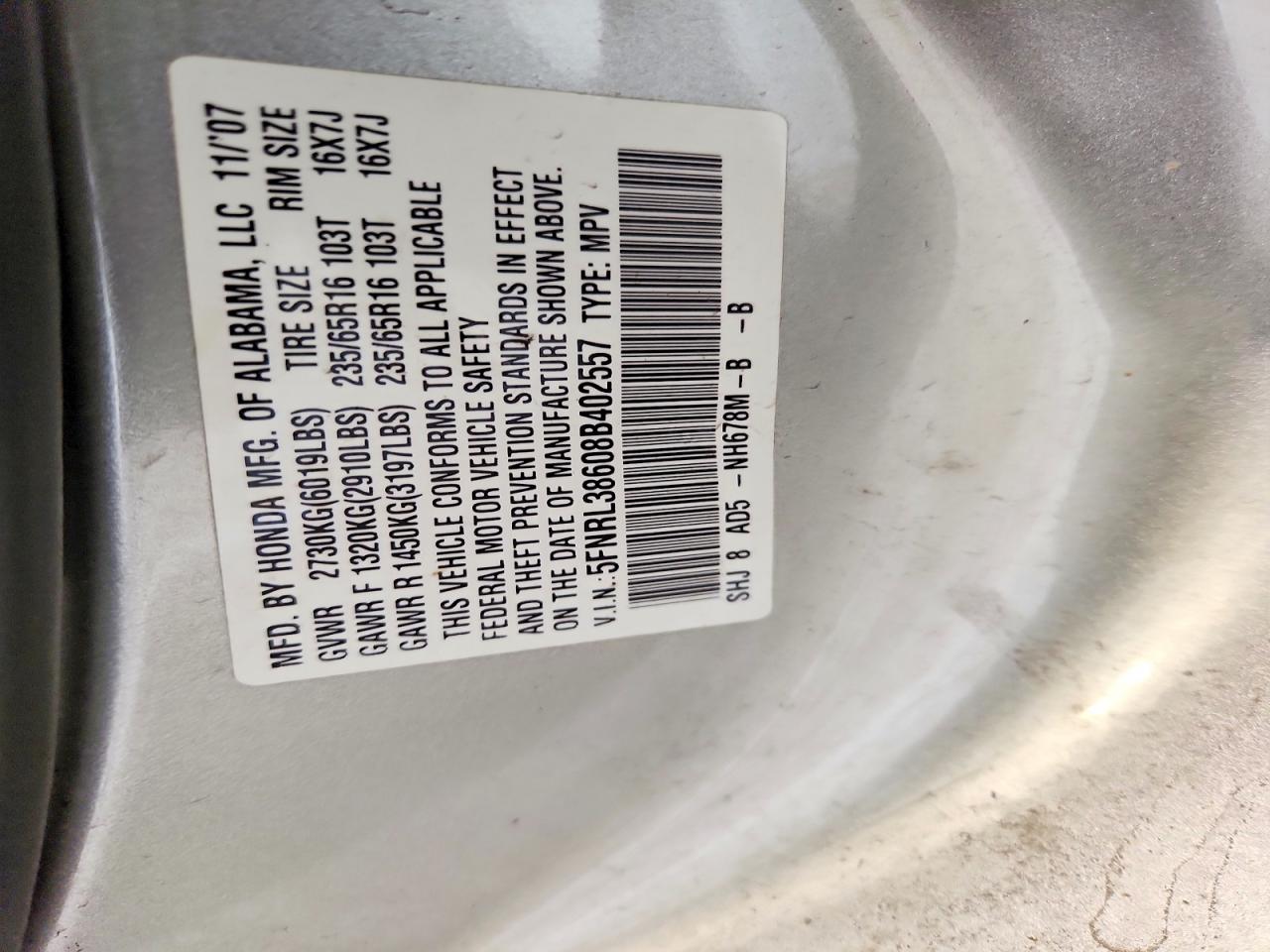 2008 Honda Odyssey Exl Silver vin: 5FNRL38608B402557