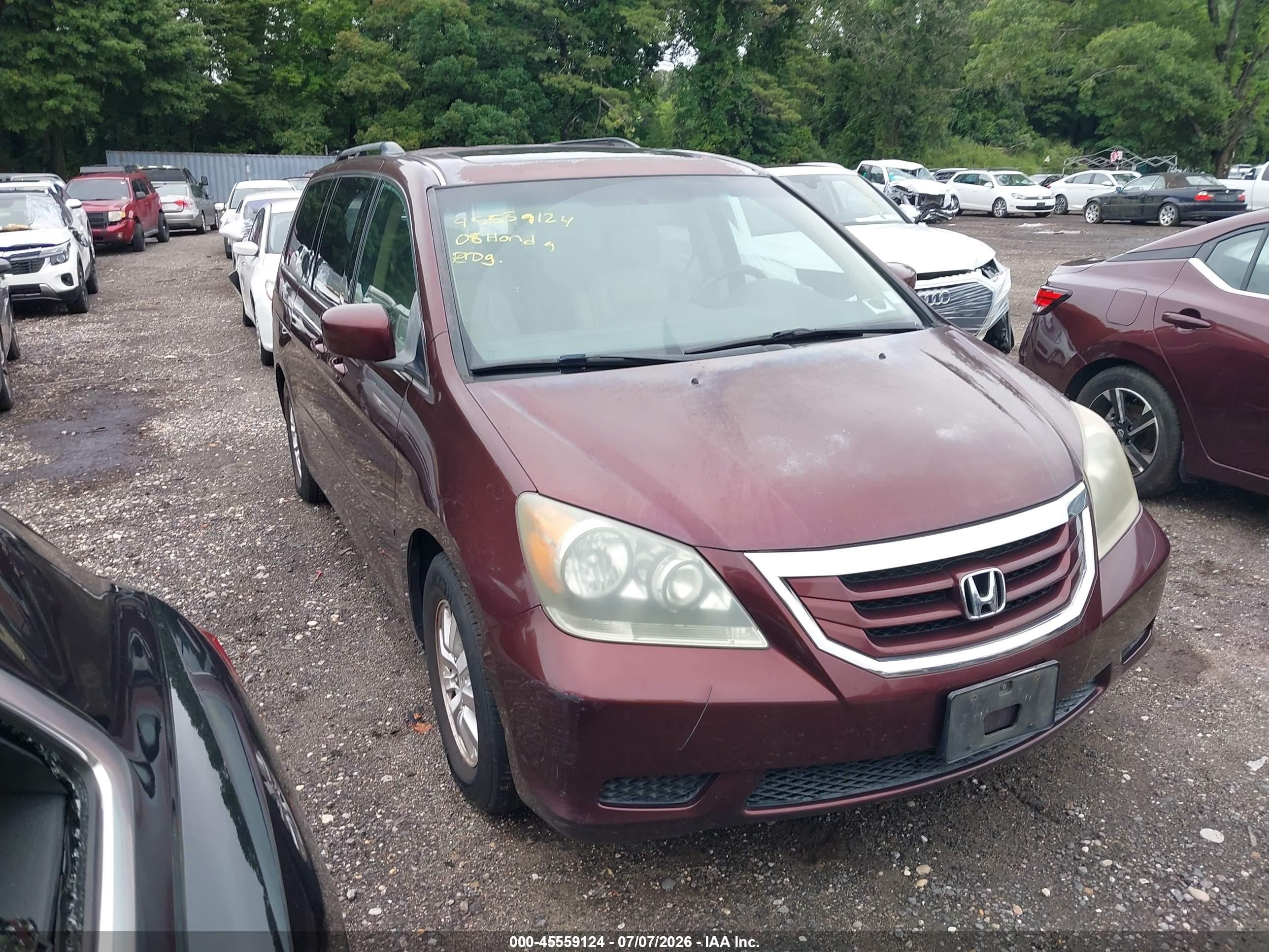 2008 Honda Odyssey Ex-l Темно-бордовый vin: 5FNRL38608B403921