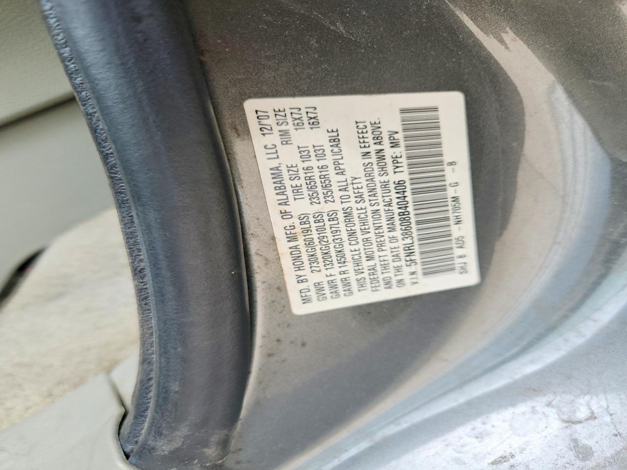 2008 Honda Odyssey Exl Silver vin: 5FNRL38608B404406