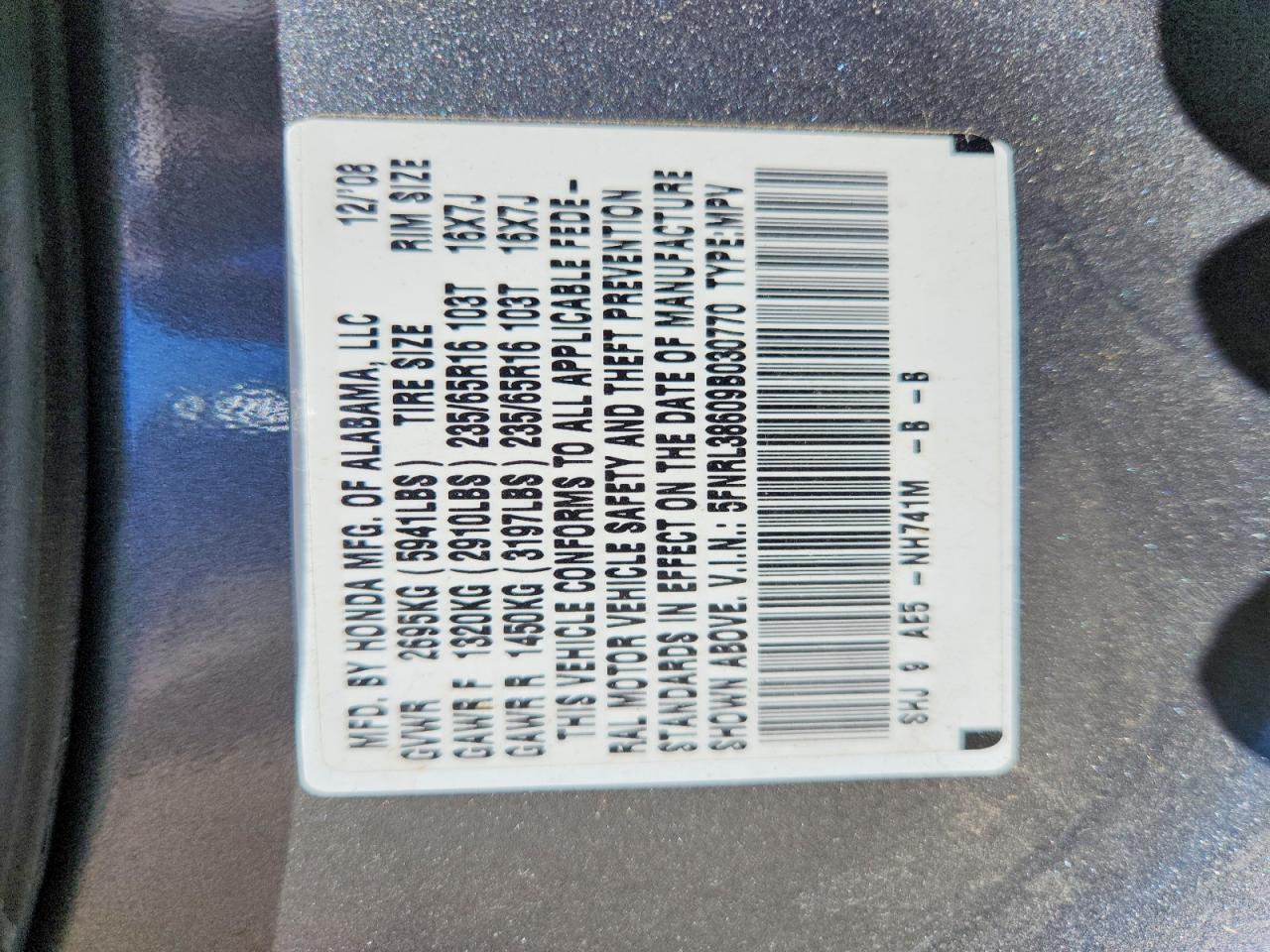 2009 Honda Odyssey Exl Gray vin: 5FNRL38609B030770