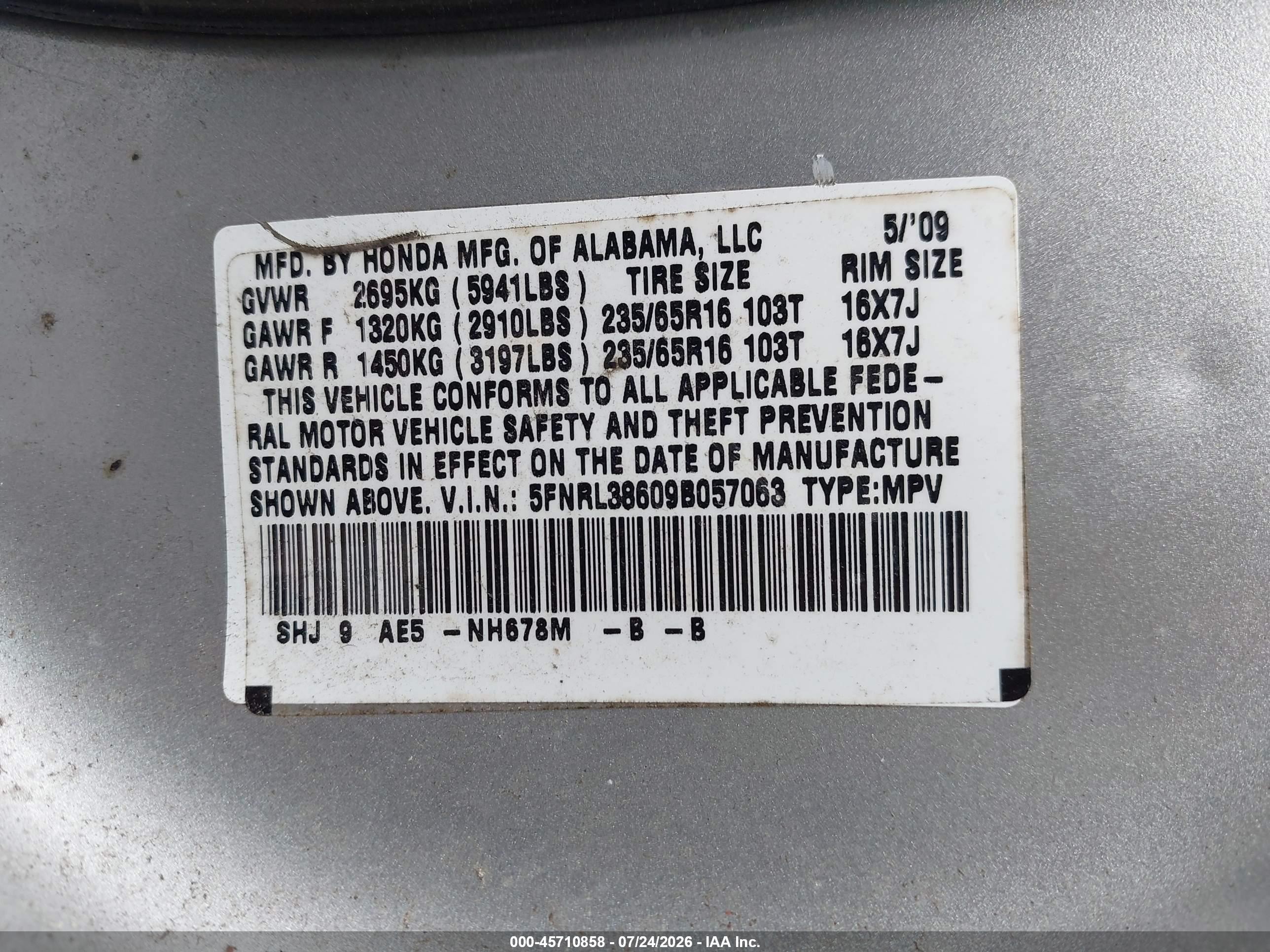 2009 Honda Odyssey Ex-l Серебряный vin: 5FNRL38609B057063