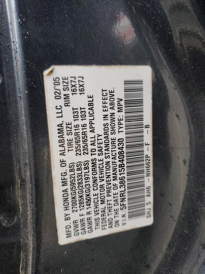 2005 Honda Odyssey Exl Gray vin: 5FNRL38615B408430