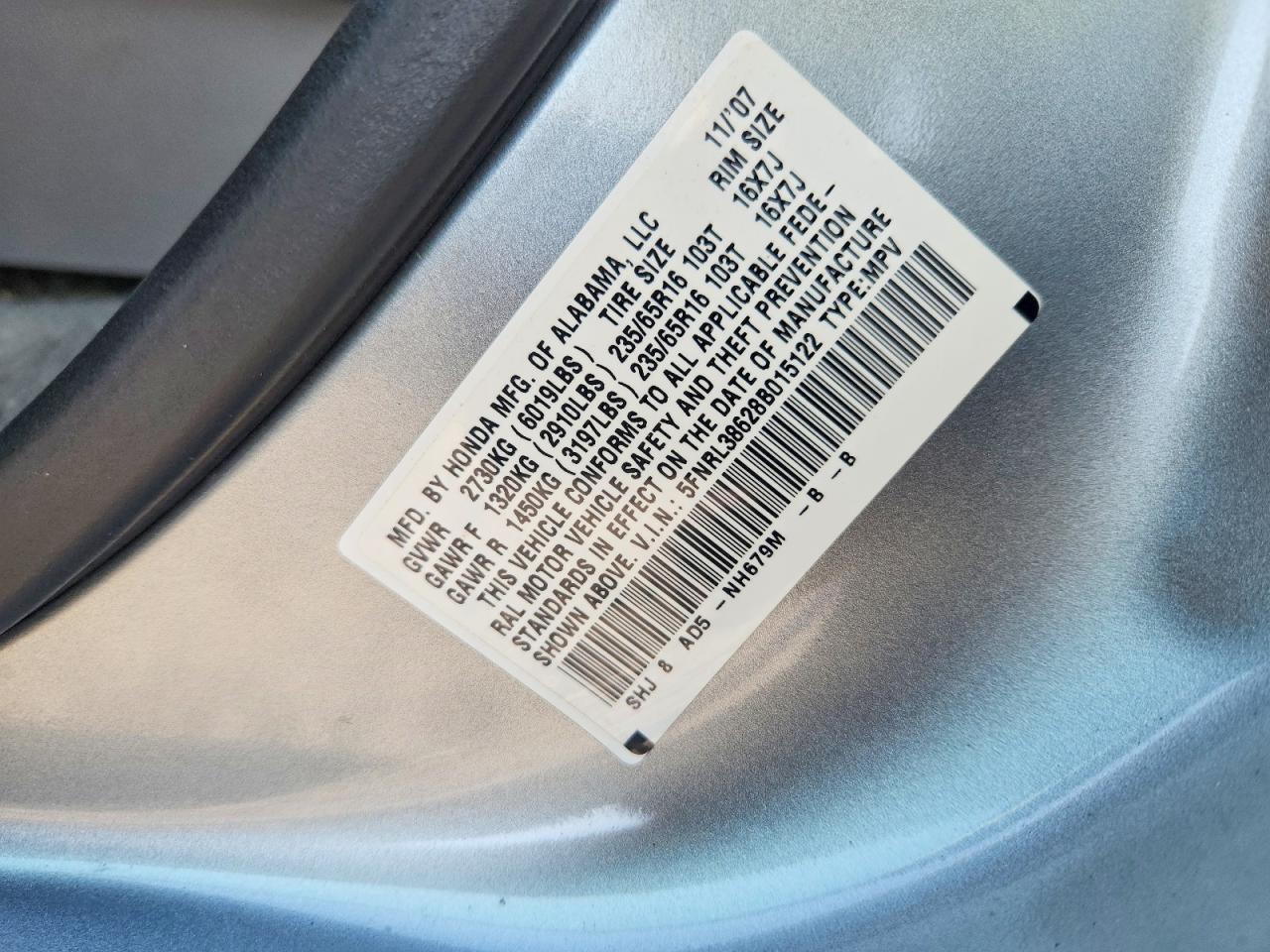 2008 Honda Odyssey Exl Silver vin: 5FNRL38628B015122