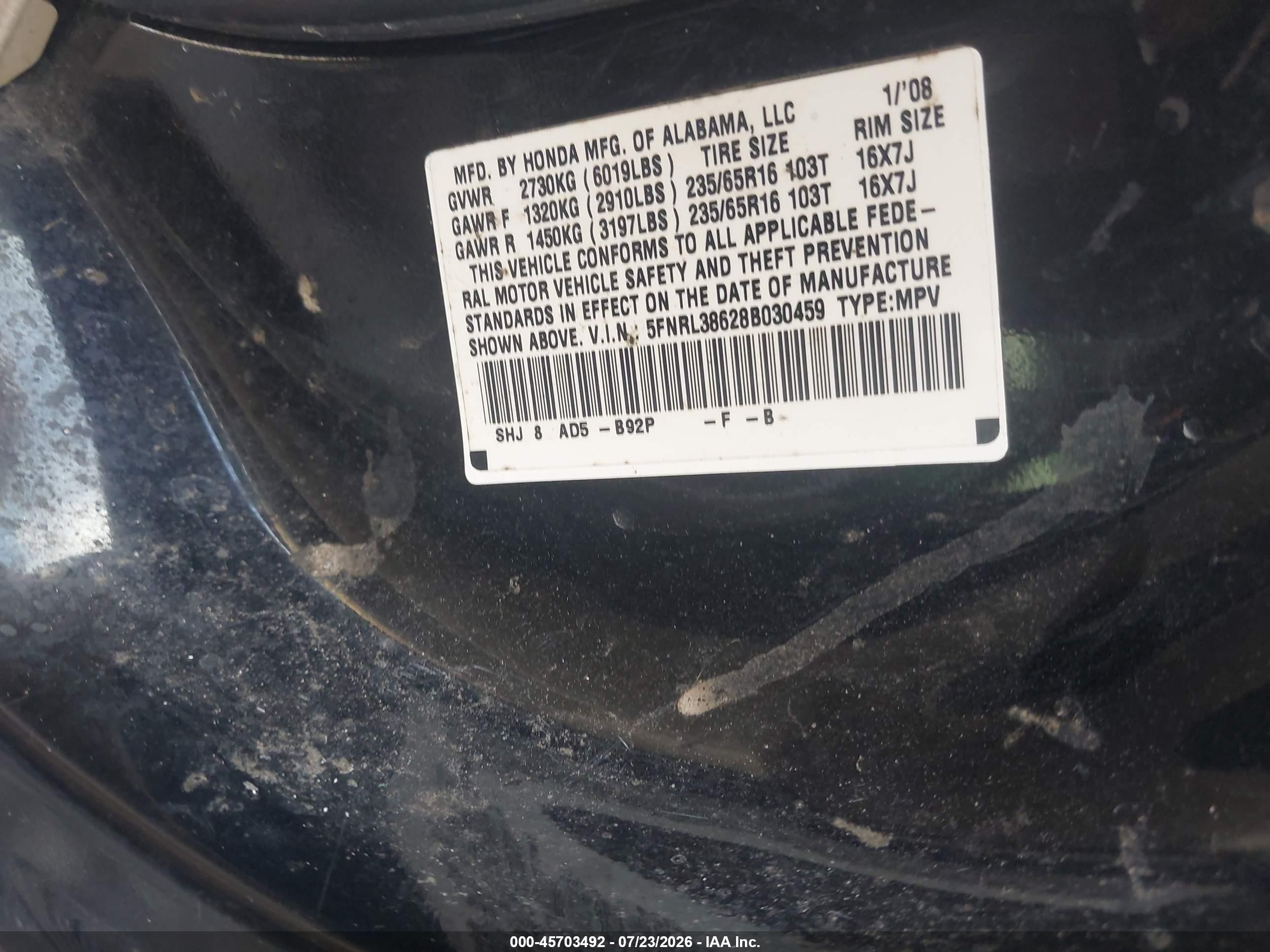2008 Honda Odyssey Ex-l Черный vin: 5FNRL38628B030459