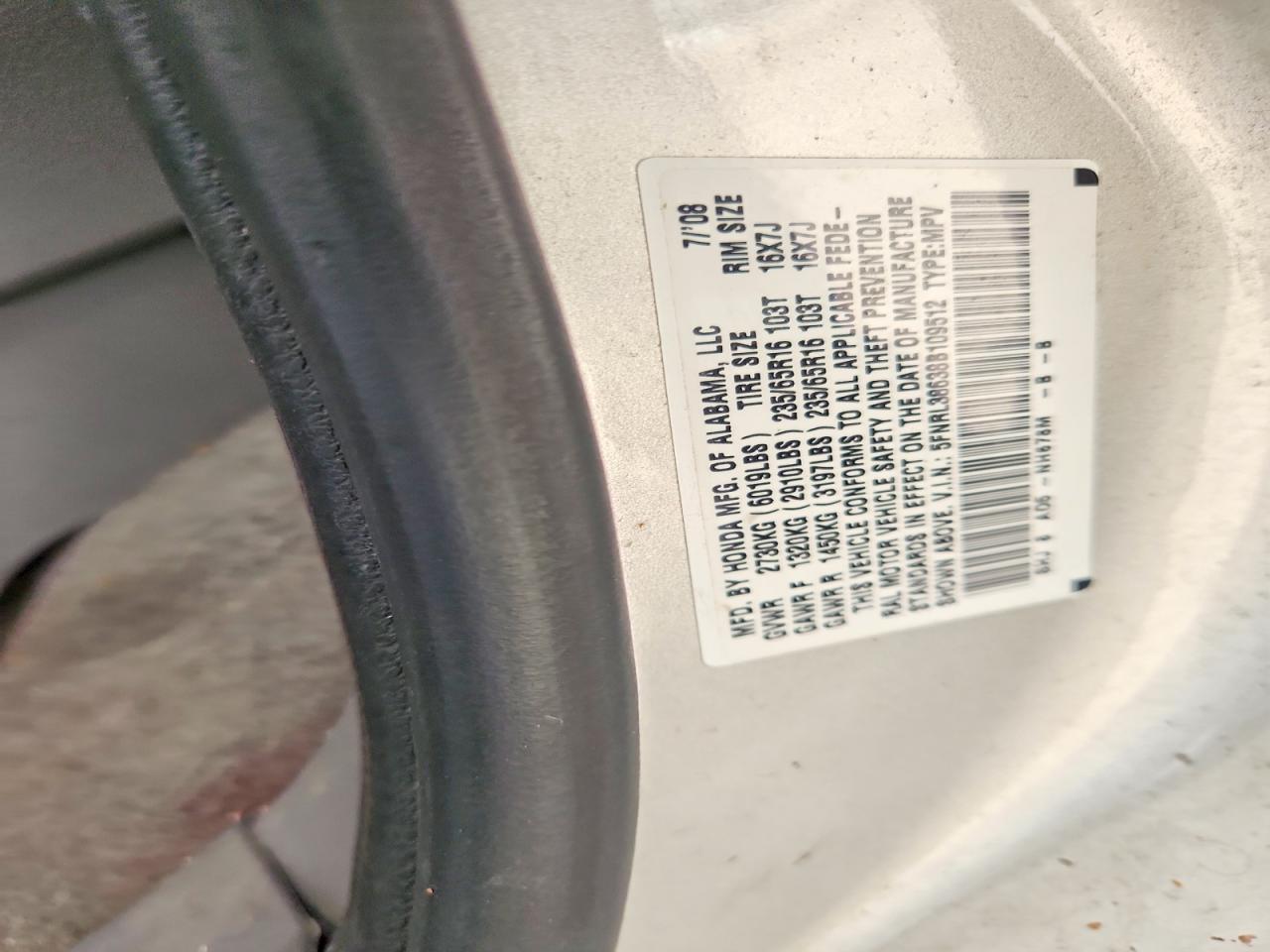 2008 Honda Odyssey Exl Silver vin: 5FNRL38638B109512