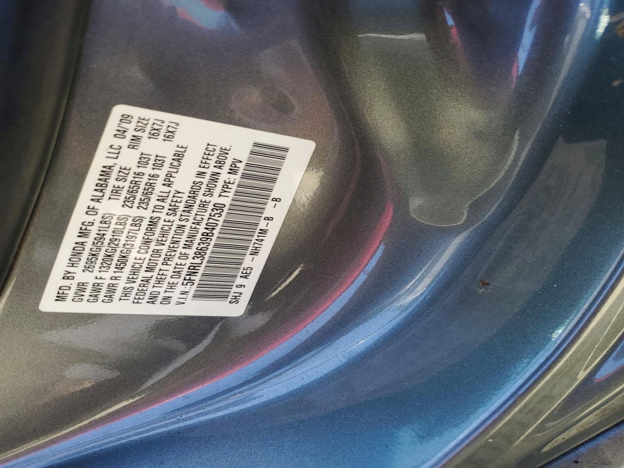 2009 Honda Odyssey Exl Серый vin: 5FNRL38639B407530