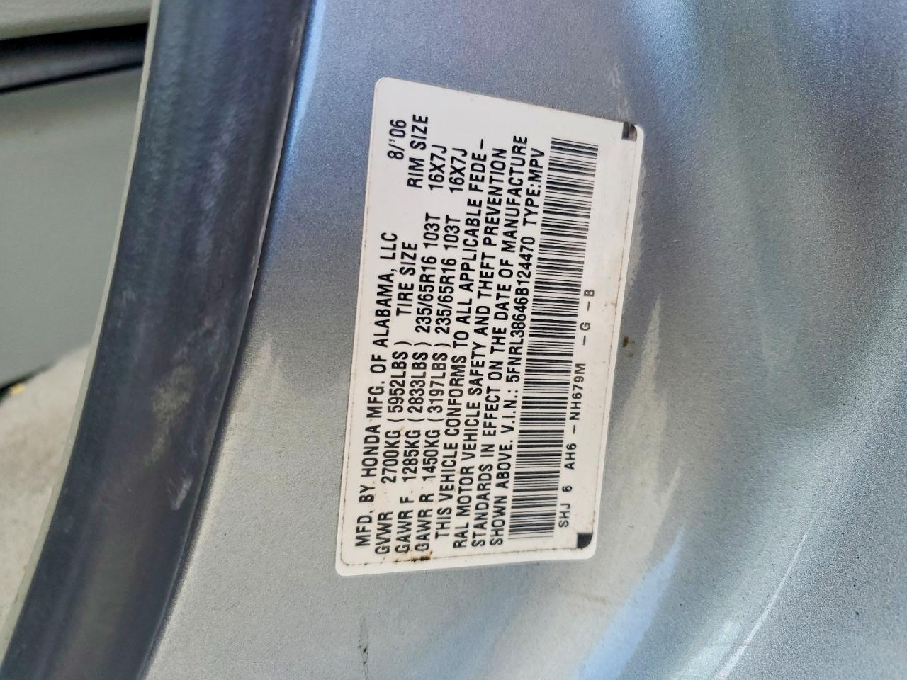 2006 Honda Odyssey Exl Silver vin: 5FNRL38646B124470