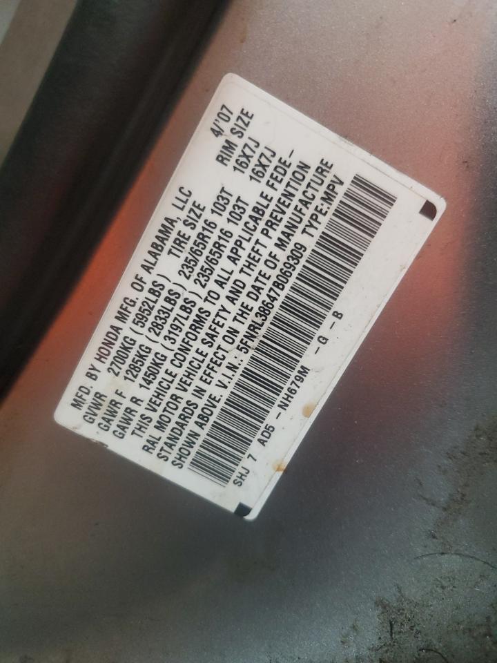 2007 Honda Odyssey Exl Серый vin: 5FNRL38647B069309