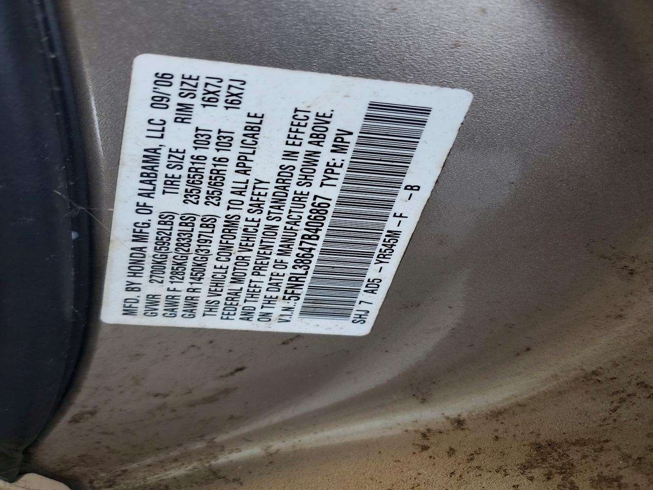 2007 Honda Odyssey Exl Beige vin: 5FNRL38647B406867