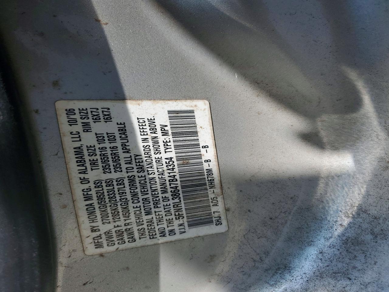 2007 Honda Odyssey Exl Silver vin: 5FNRL38647B414354
