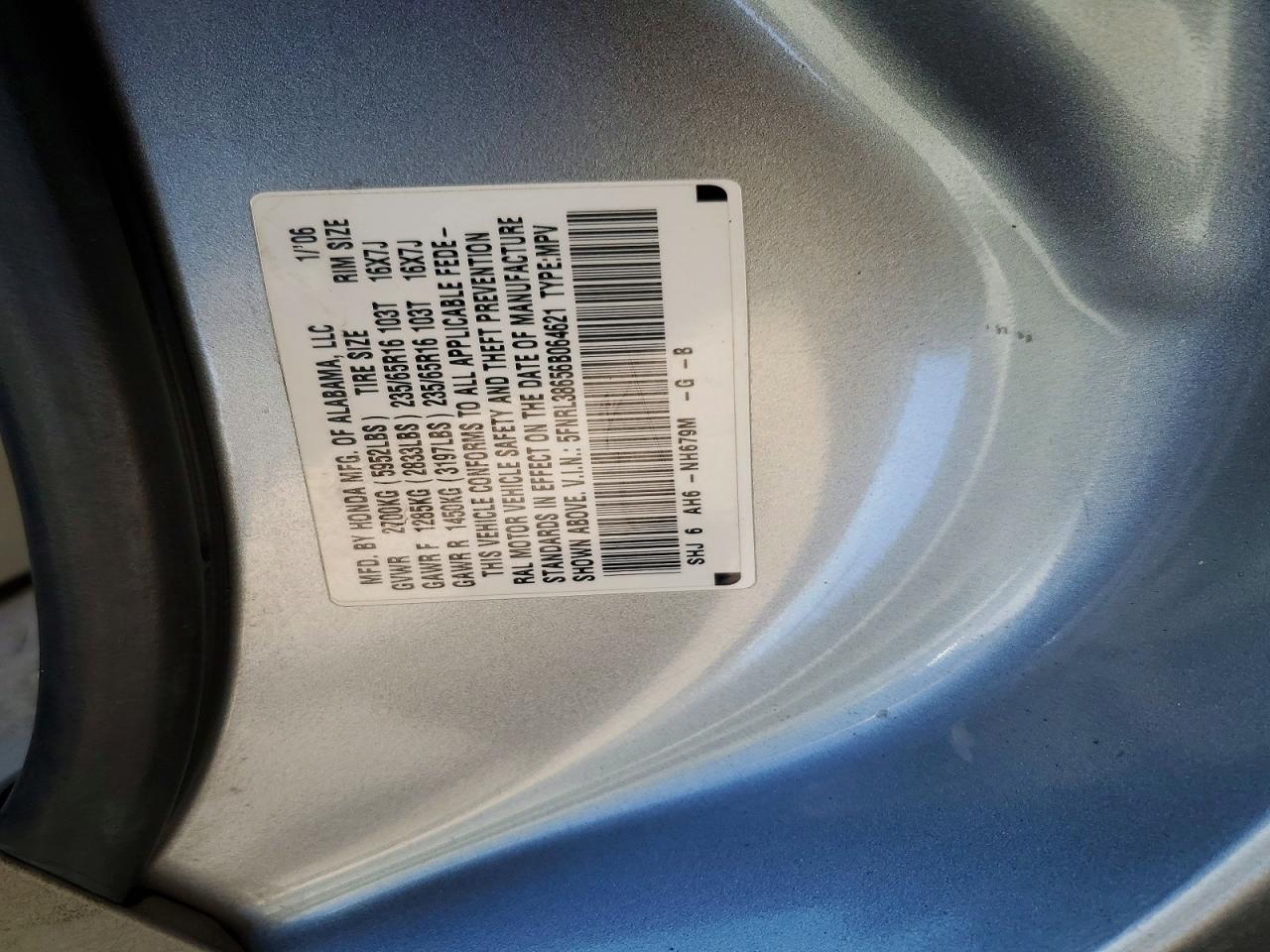 2006 Honda Odyssey Exl Silver vin: 5FNRL38656B064621