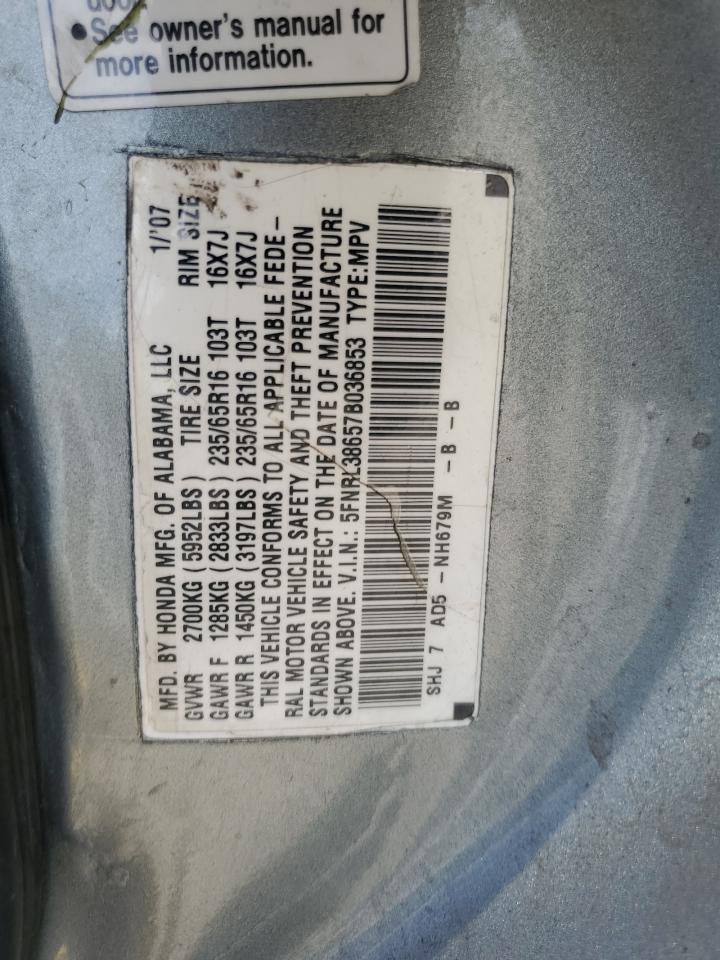 2007 Honda Odyssey Exl Silver vin: 5FNRL38657B036853