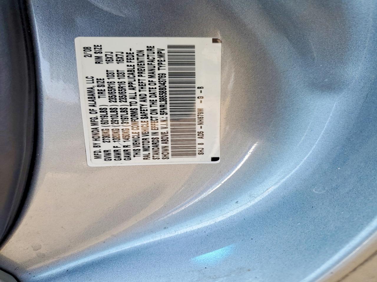 2008 Honda Odyssey Exl Silver vin: 5FNRL38658B043769