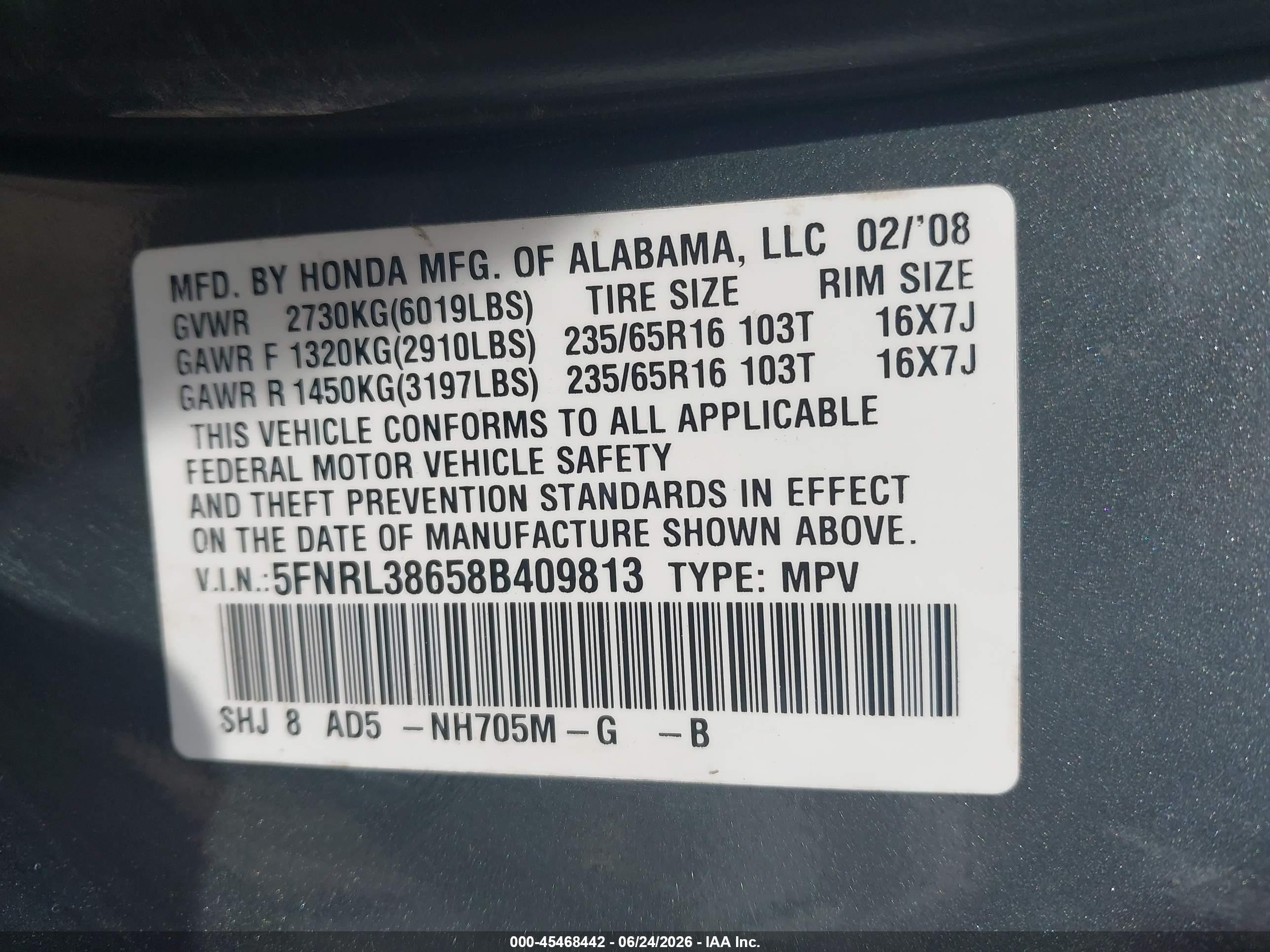2008 Honda Odyssey Ex-l Gray vin: 5FNRL38658B409813
