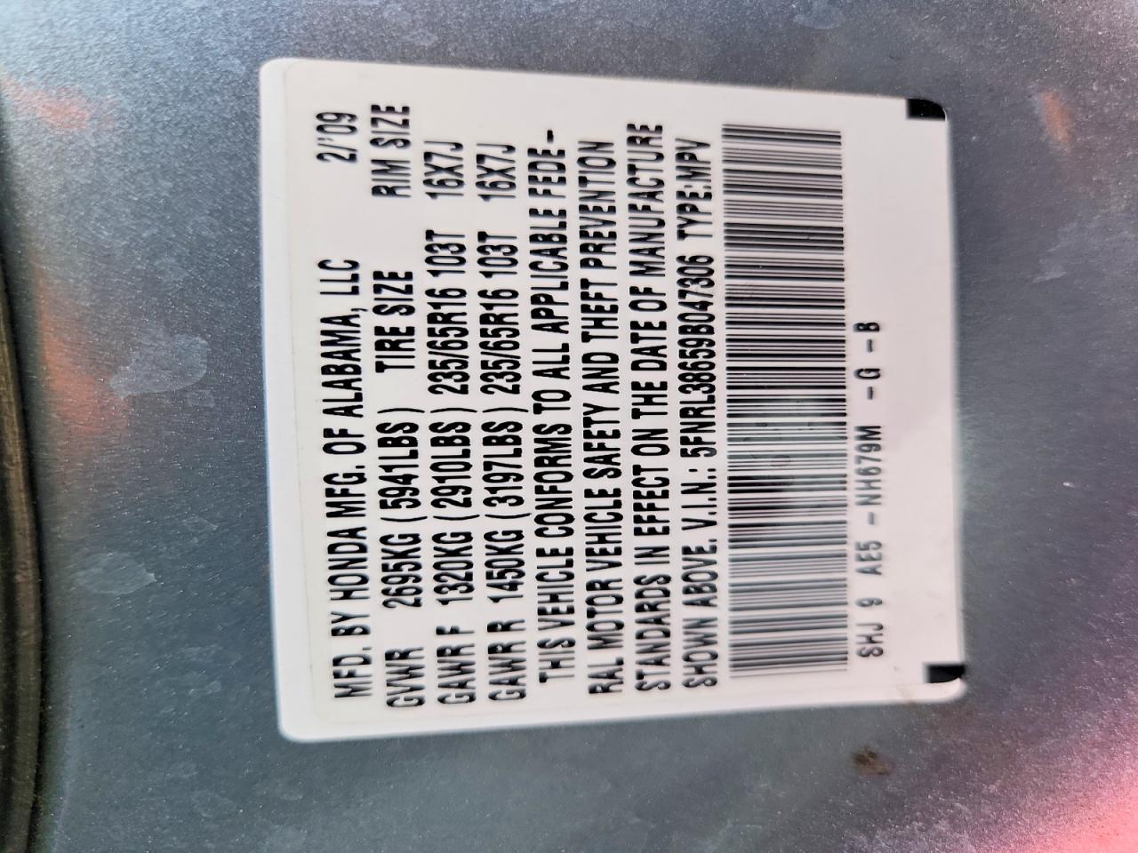 2009 Honda Odyssey Exl Silver vin: 5FNRL38659B047306