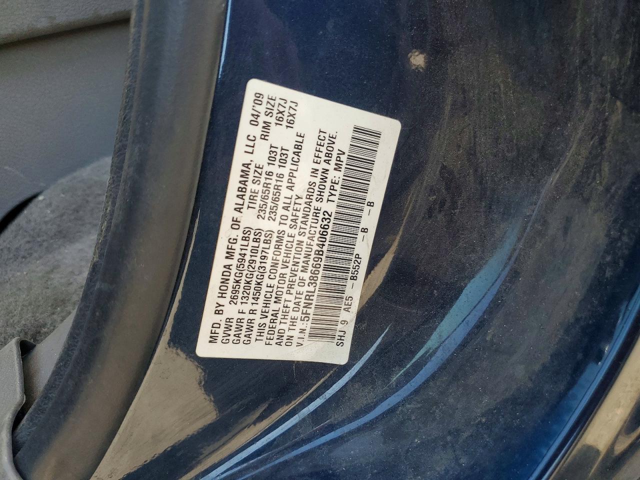 2009 Honda Odyssey Exl Gray vin: 5FNRL38669B406632