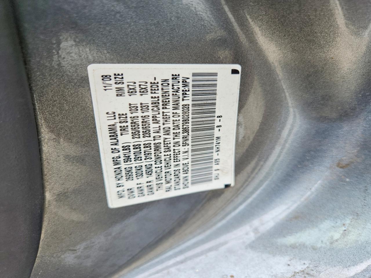 2009 Honda Odyssey Exl Gray vin: 5FNRL38679B028028