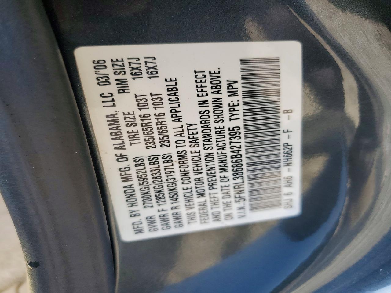 2006 Honda Odyssey Exl Gray vin: 5FNRL38686B427395