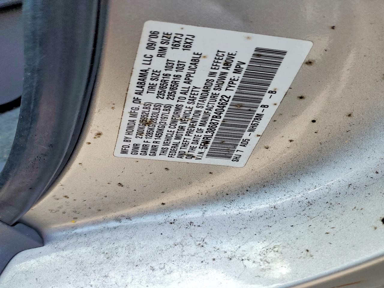 2007 Honda Odyssey Exl Silver vin: 5FNRL38687B404622