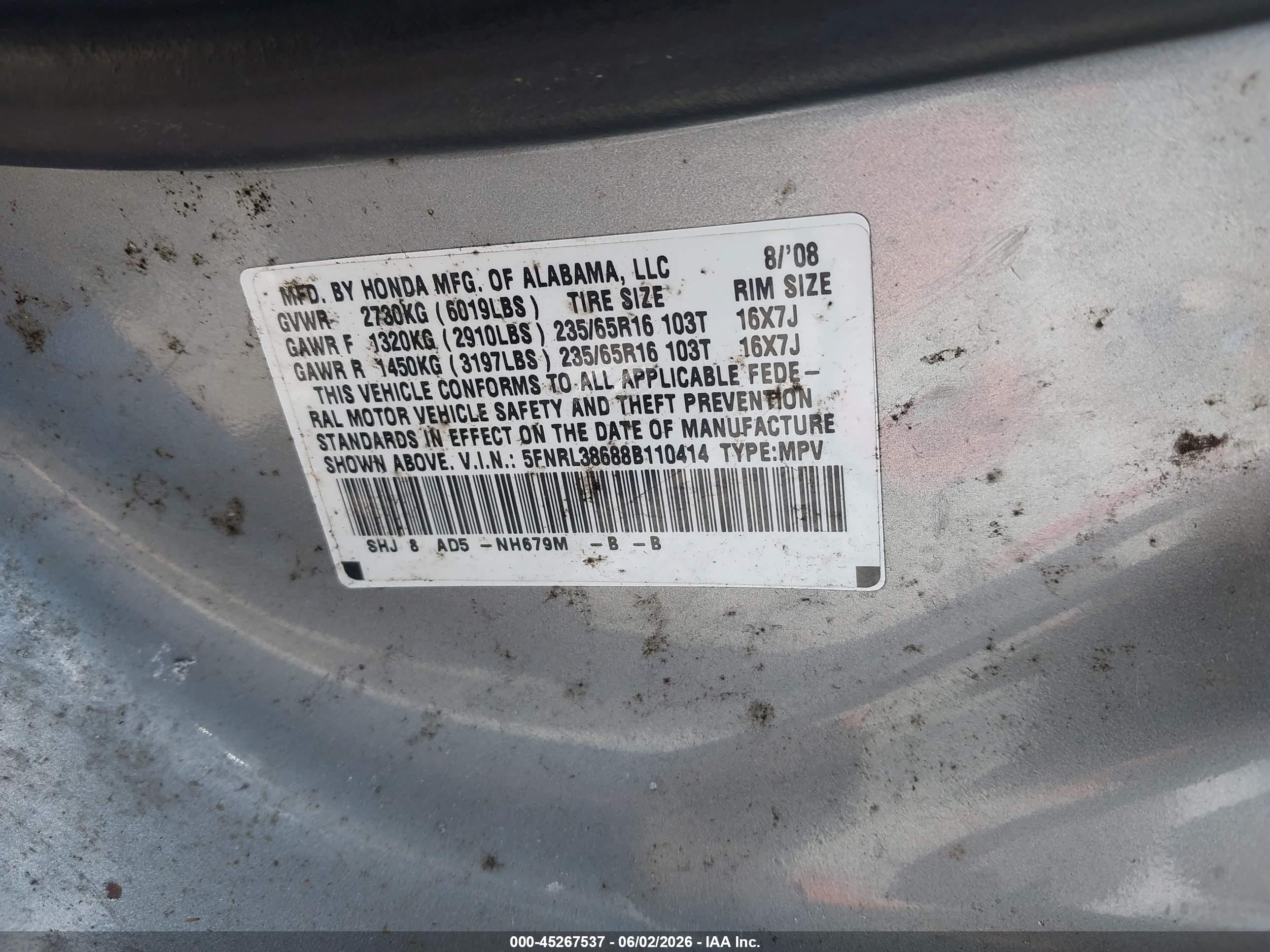 2008 Honda Odyssey Ex-l Серебряный vin: 5FNRL38688B110414