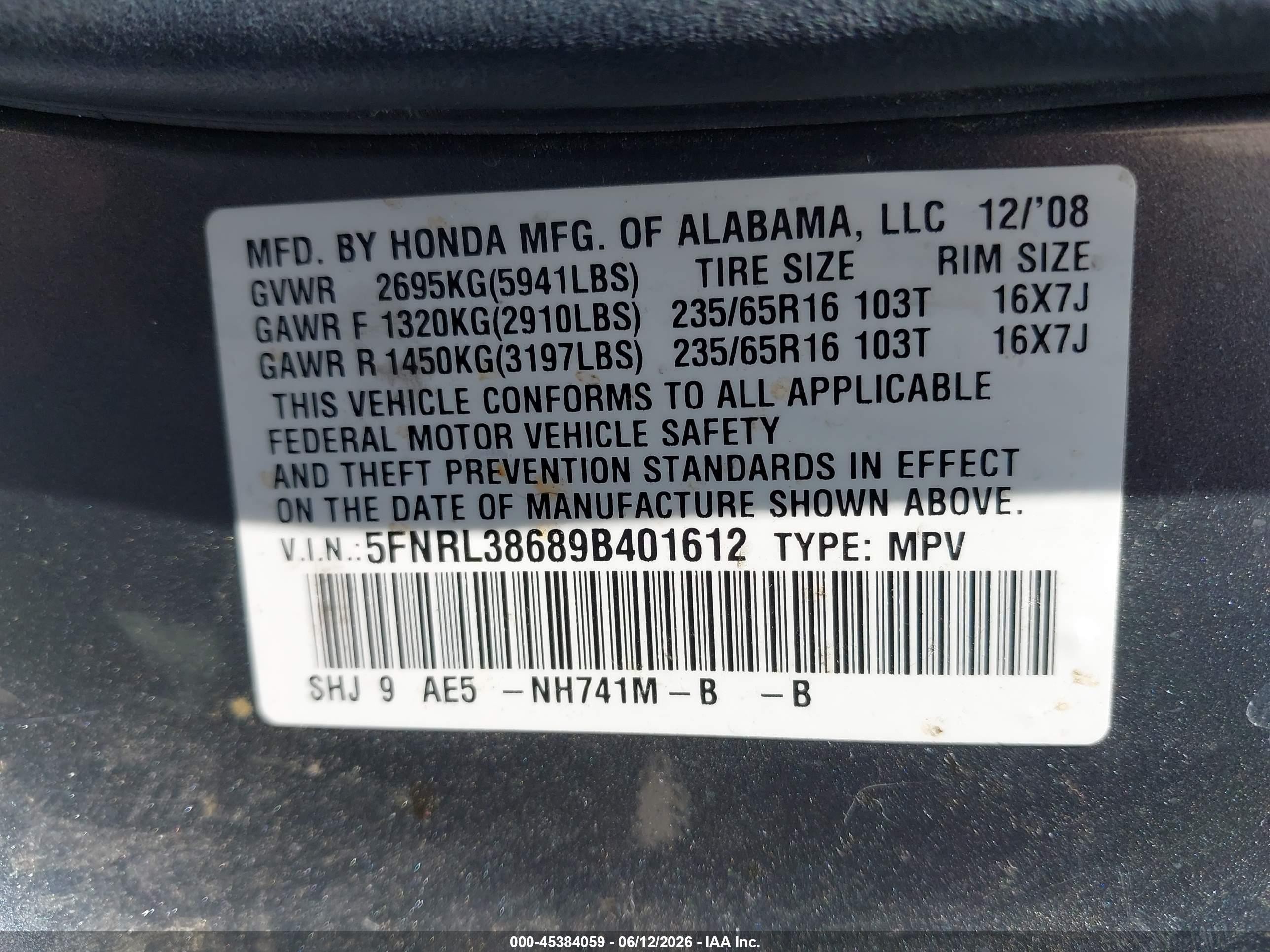 2009 Honda Odyssey Ex-l Silver vin: 5FNRL38689B401612