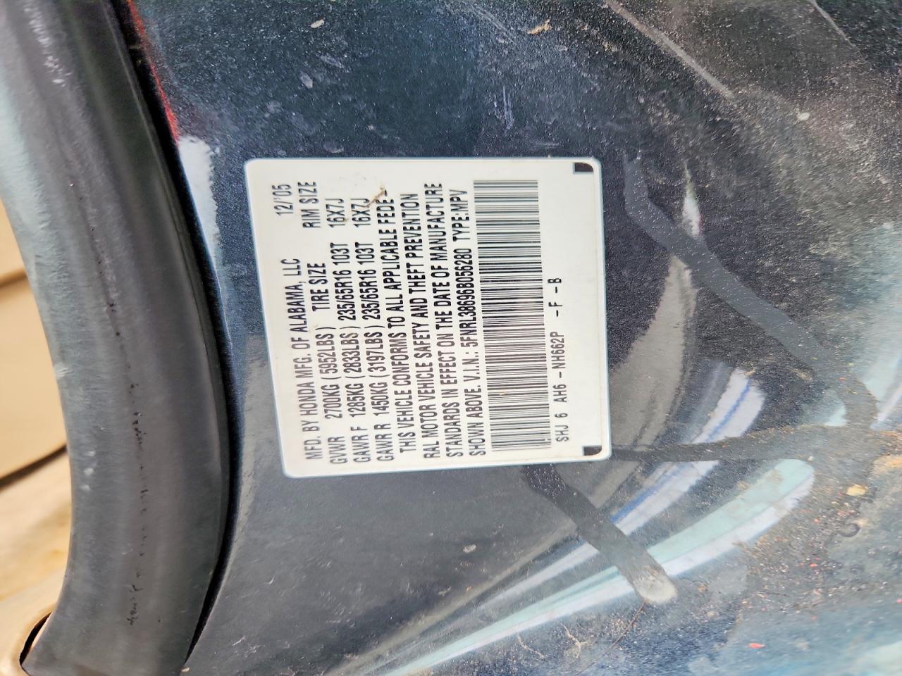 2006 Honda Odyssey Exl Charcoal vin: 5FNRL38696B056280