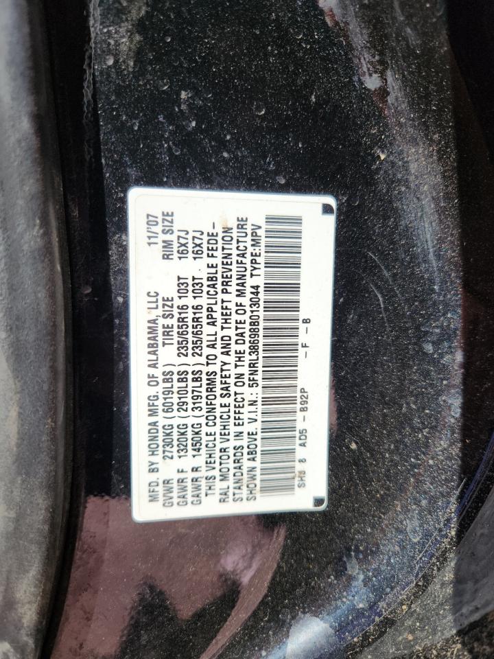 2008 Honda Odyssey Exl Black vin: 5FNRL38698B013044
